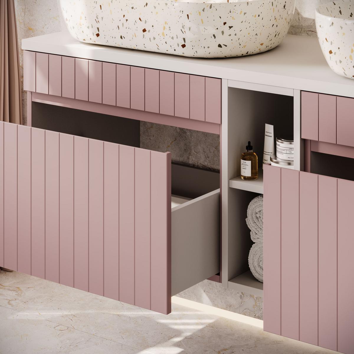 BADEZIMMER-SET FLORIS II - Rosa, Holzwerkstoff (140/46/45.6cm) - Lookway