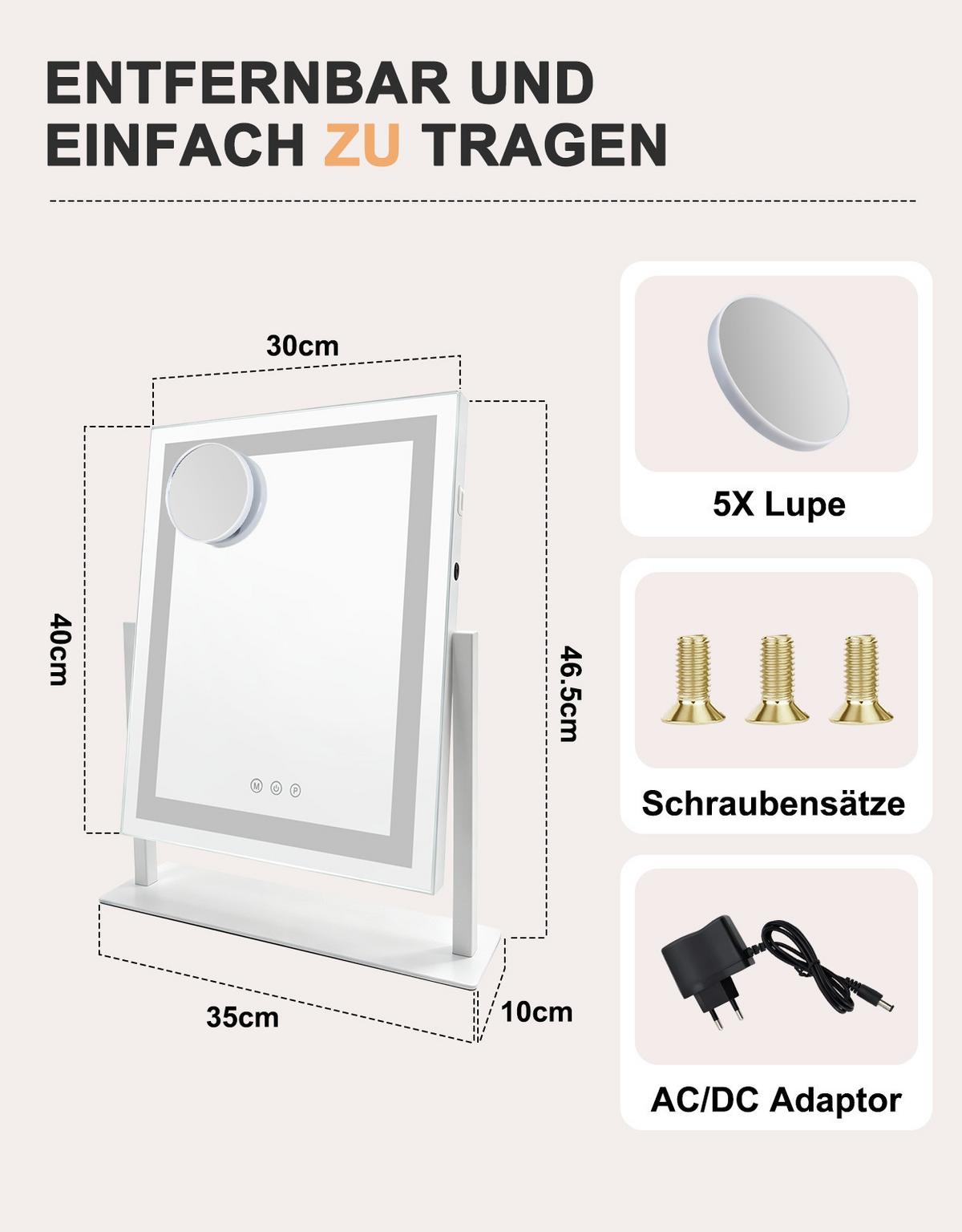 SCHMINKSPIEGEL Nythris 35/10/46.5 cm - Weiß, Glas (10/46.5/35cm) - ZMH