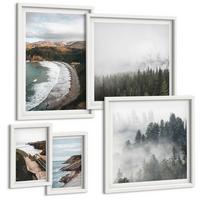 BILDER SET 5er Set - 50x50 cm & 20x30 cm & 40x60 cm Weißer Rahmen - Klippenblicke, Strandlandschaften - Weiß, Kunststoff (40/60cm) - TULUP