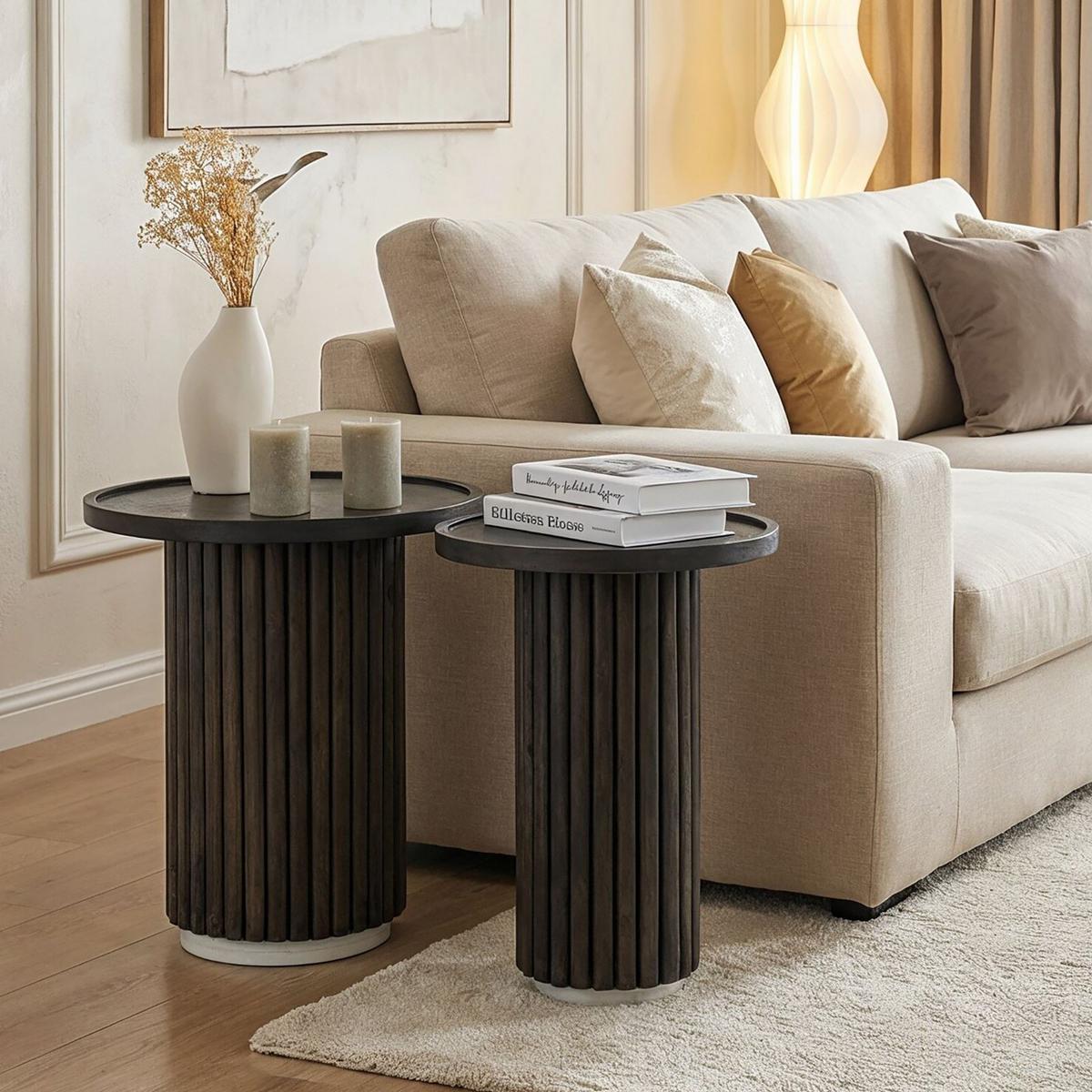 COUCHTISCHSET SARDA 2er Set braun/weiß - Braun/Weiß, Holz/Naturmaterialen (46/46/53cm) - IDIMEX