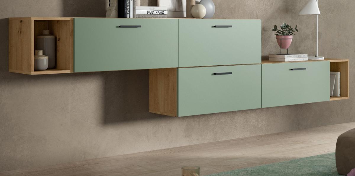 SIDEBOARD grün, Eiche Artisan 277 cm, Kommode mit Soft-Close - Schwarz/Eiche Artisan, Holzwerkstoff/Kunststoff (277/65/34cm) - Inn.Furn