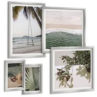 BILDER SET 5er Set - 50x50 cm & 20x30 cm & 40x60 cm Silberner Rahmen - Strandschaukel-Blätterurlaub - Silberfarben, Kunststoff (40/60cm) - TULUP