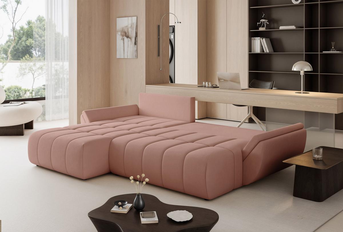 ECKSOFA ARO mit Schlaffunktion und Bettkasten Rosa - Schwarz/Rosa, Kunststoff/Textil (280/190cm) - Idohome