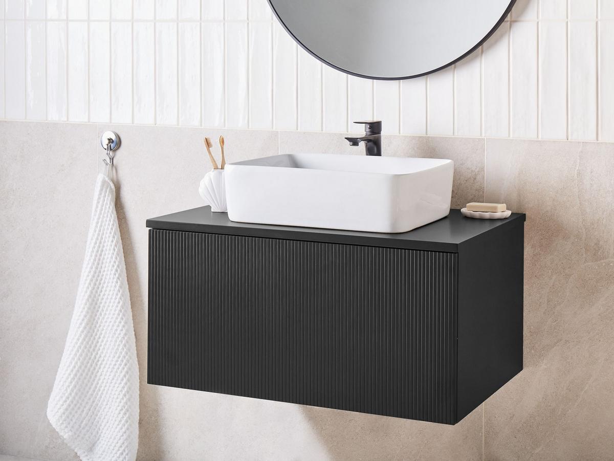 WASCHBECKENUNTERSCHRANK wandmontiertk 80 cm Schwarz Alzira - Schwarz, Holzwerkstoff (80/40/52cm) - Beliani