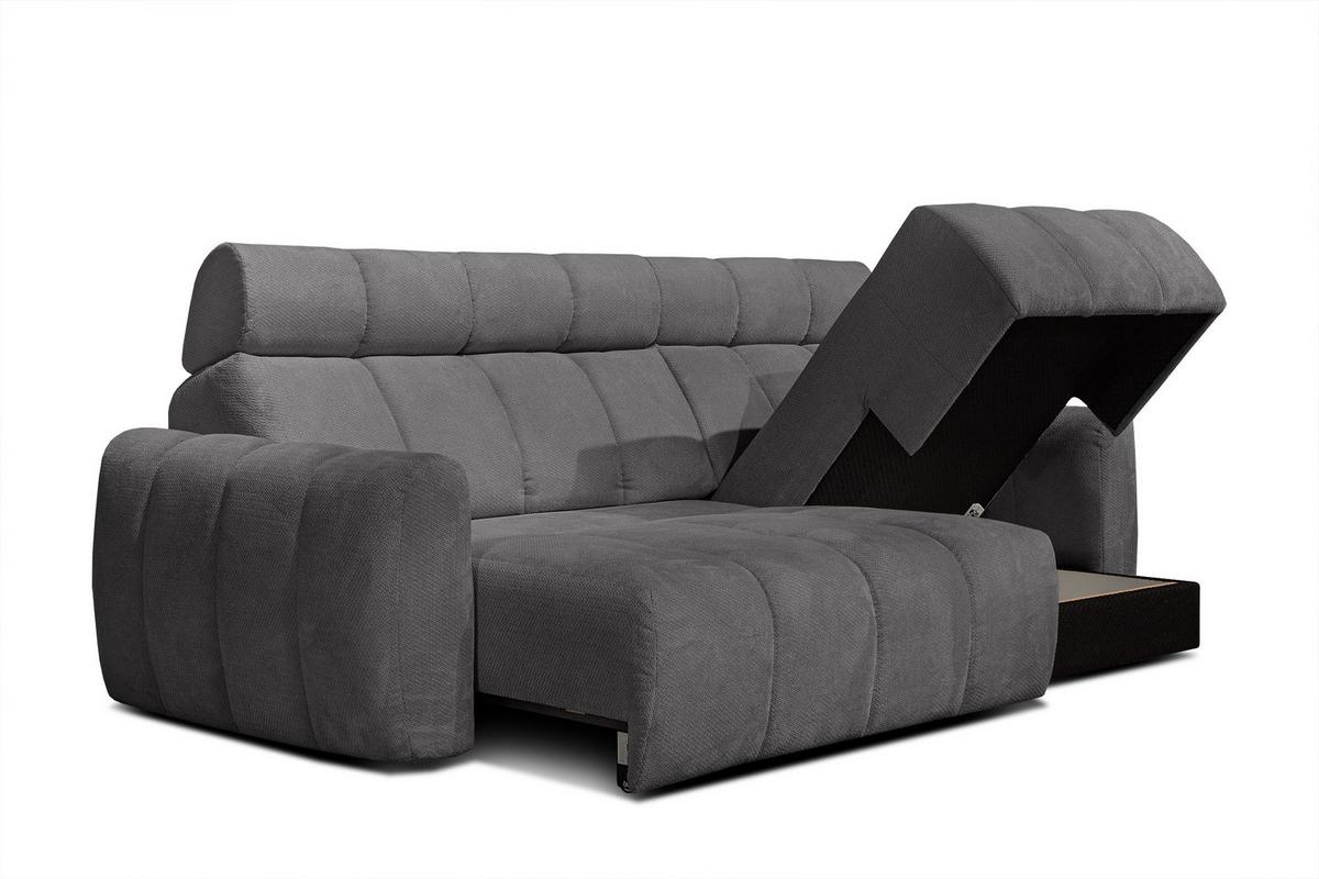 ECKSOFA KIMI 3-Sitzer, ausziehbarer Sitz, verstellbare Kopfstützen, dunkelgrau - Anthrazit/Schwarz, Holzwerkstoff/Textil (270/160cm) - Wozimo