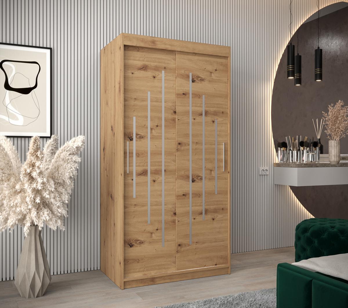 SCHWEBETÜRENSCHRANK 200/100/62 2-türig - Silberfarben/Eiche Artisan, Holz/Kunststoff (100/200/62cm) - Abiks Möbel