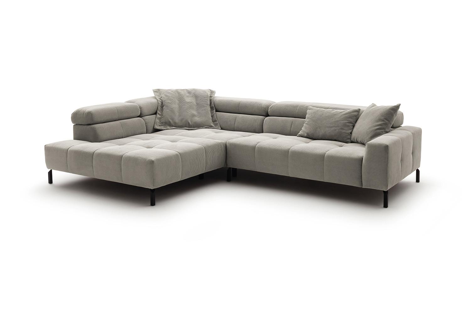ECKSOFA OHIO Silber Cord - Silberfarben/Schwarz, Textil/Metall (311/219cm) - KAWOLA