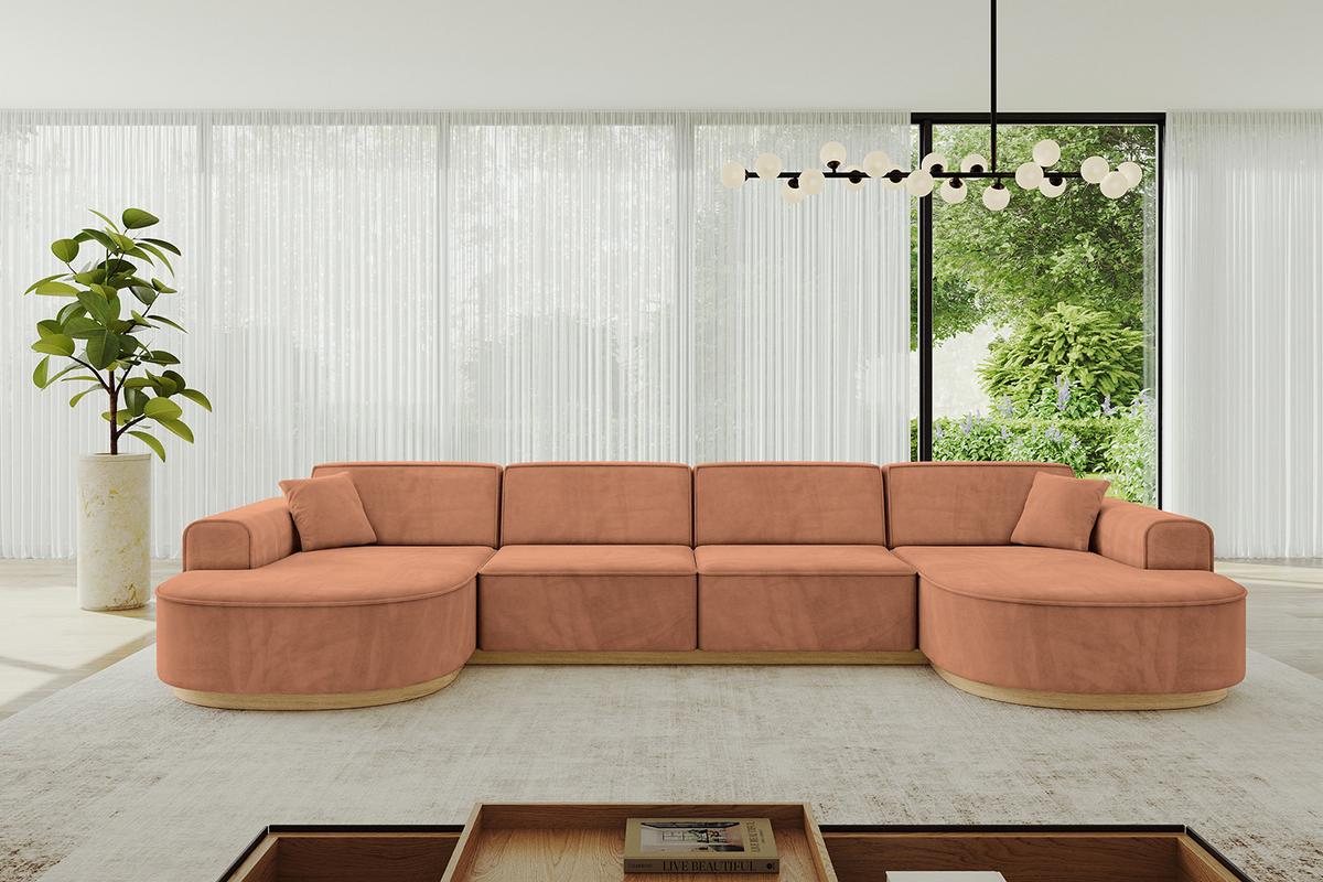 WOHNLANDSCHAFT MARI-U2-v2 - 388x171x83 cm Orange Velours - Orange, Holzwerkstoff/Textil (388/83/171cm) - ALTDECOR
