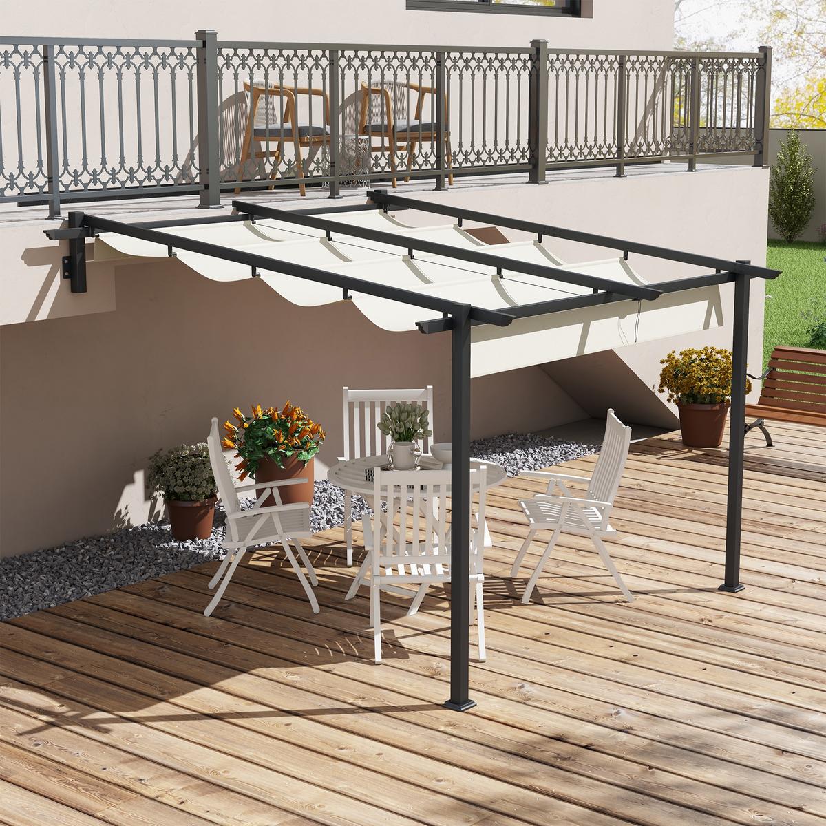 PERGOLA Winddicht Stahl+Polyester Crème - Creme, Metall (297/230/297cm) - Outsunny