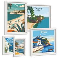 BILDER SET 5er Set - 50x50 cm & 20x30 cm & 40x60 cm Weißer Rahmen - Italienische Küstenstädte - Weiß, Kunststoff (40/60cm) - TULUP