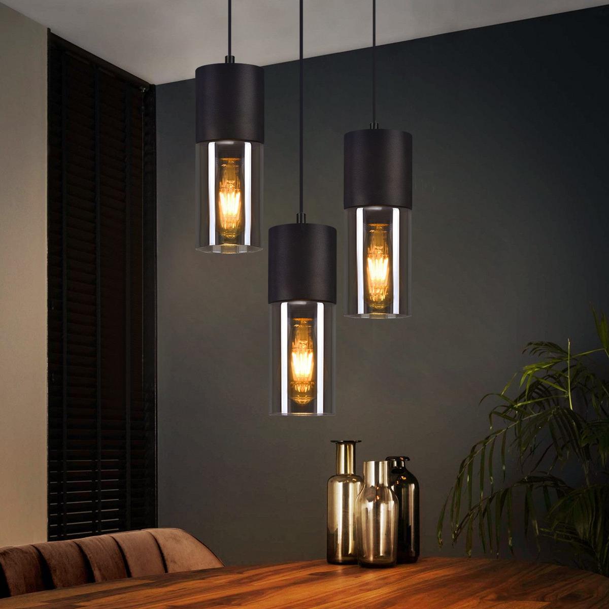 PENDELLEUCHTE Elmar 3-flammig 22/22/150 cm - Schwarz, Metall (22/22/150cm) - Nettlife