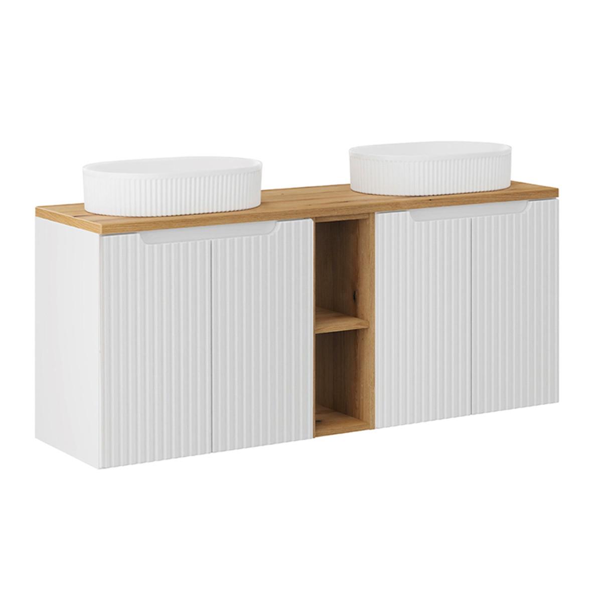 DOPPELWASCHTISCH 140.4cm Riva Weiß und Holz - Weiß, Holzwerkstoff (140.4/59.5/40cm) - Petits-meubles