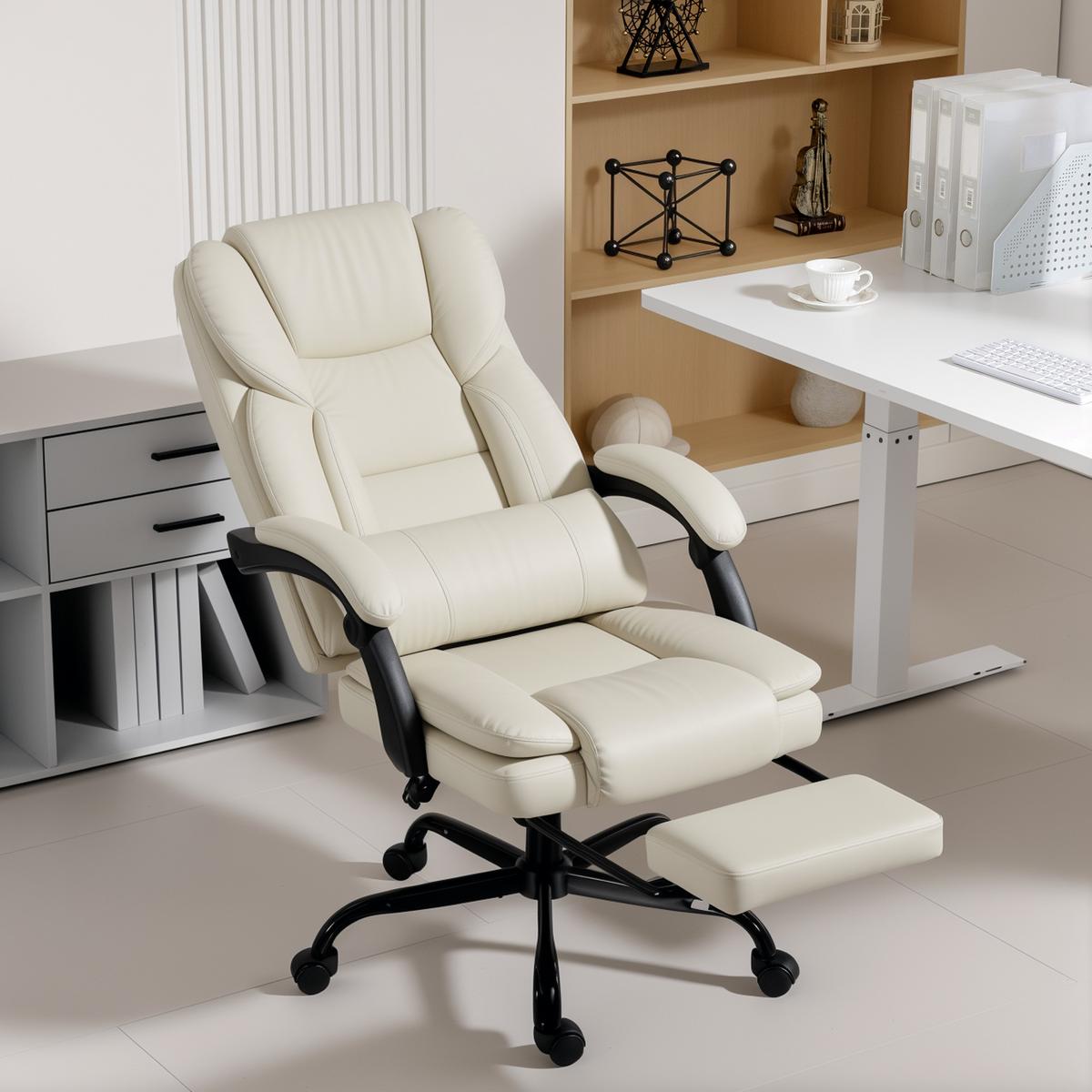 BÜROSTUHL, Ergonomisch mit Verstellbar Rückenlehne, Beige - Beige/Schwarz, Kunststoff/Textil (65/119/67cm) - HOMCOM