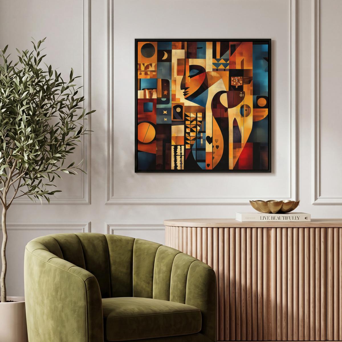 LEINWAND Bilder mit Rahmen - Figuren - Abstrakt - Symbole - 50x50 - Terracotta, Textil (50/50cm) - MuchoWow