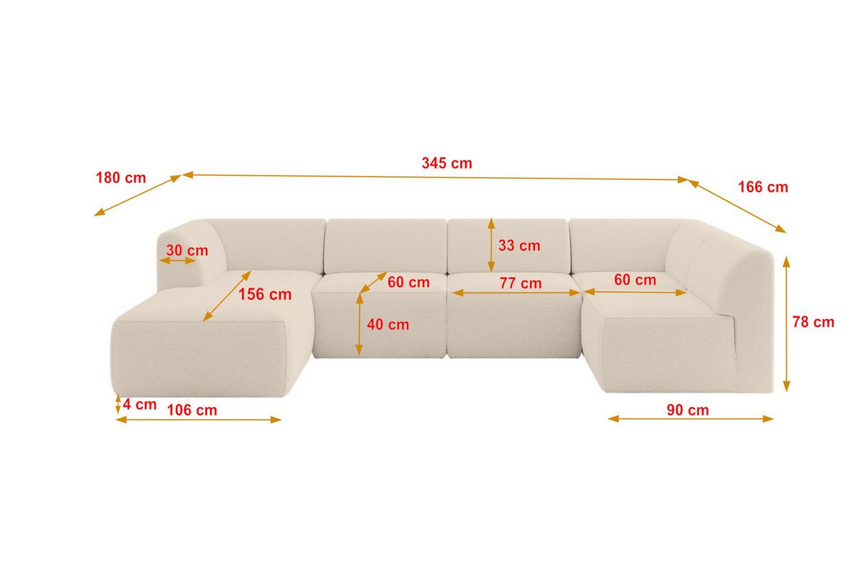 WOHNLANDSCHAFT Ottomane Links MOVO-L 345x180x78 cm Dunkelbegie Bouclé - Cappuccino, Holzwerkstoff/Kunststoff (345/78/180cm) - ALTDECOR