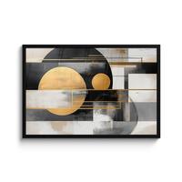 POSTER MIT RAHMENGERAHMTES BILD Abstrakt - Gold - Silber - Formen - Ästhetisch - Modern 90x60 cm - Goldfarben, Papier (90/60cm) - MuchoWow