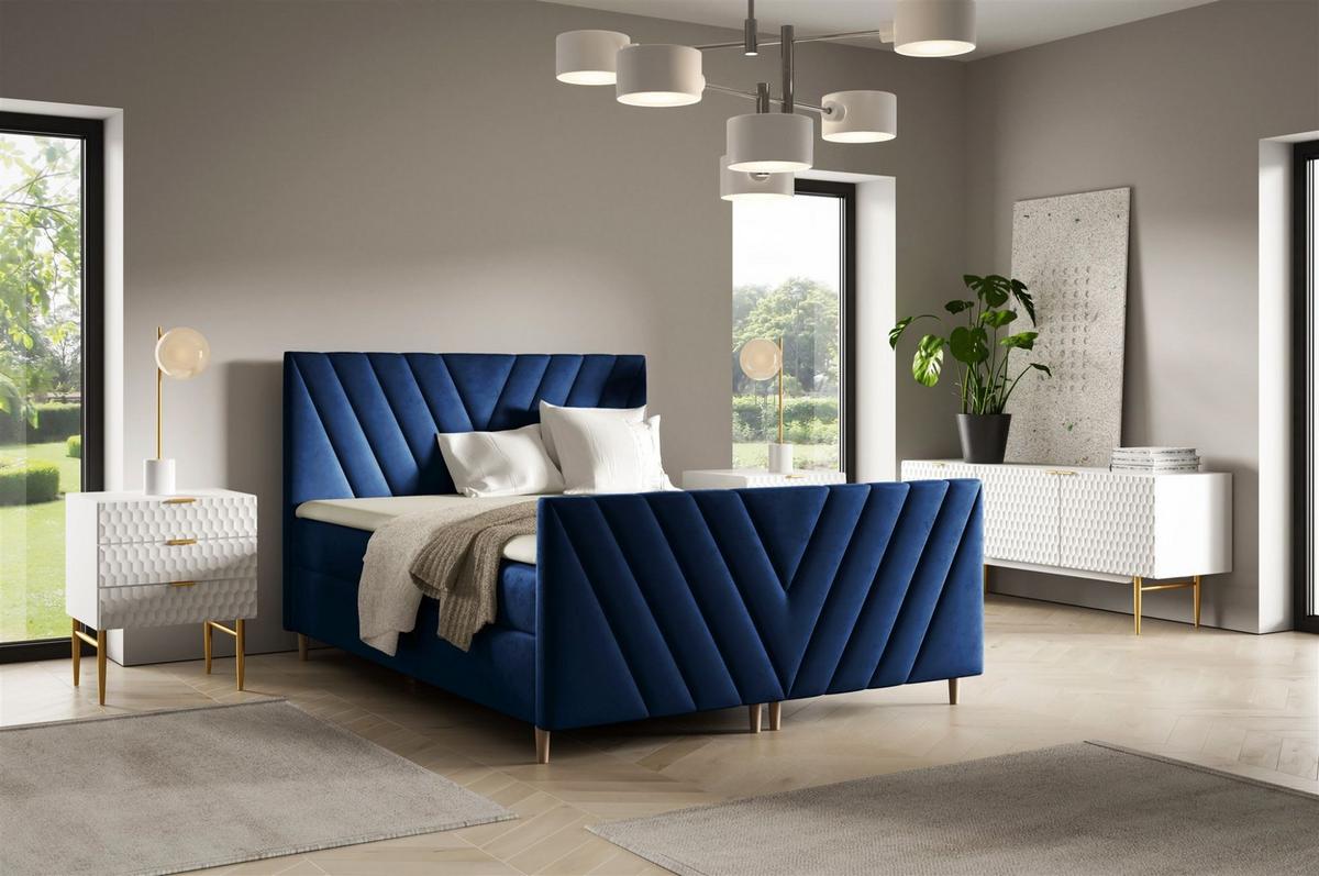 BOXBETT Carlito Premium - Blau, Holzwerkstoff/Textil (160/200cm) - Fun Möbel