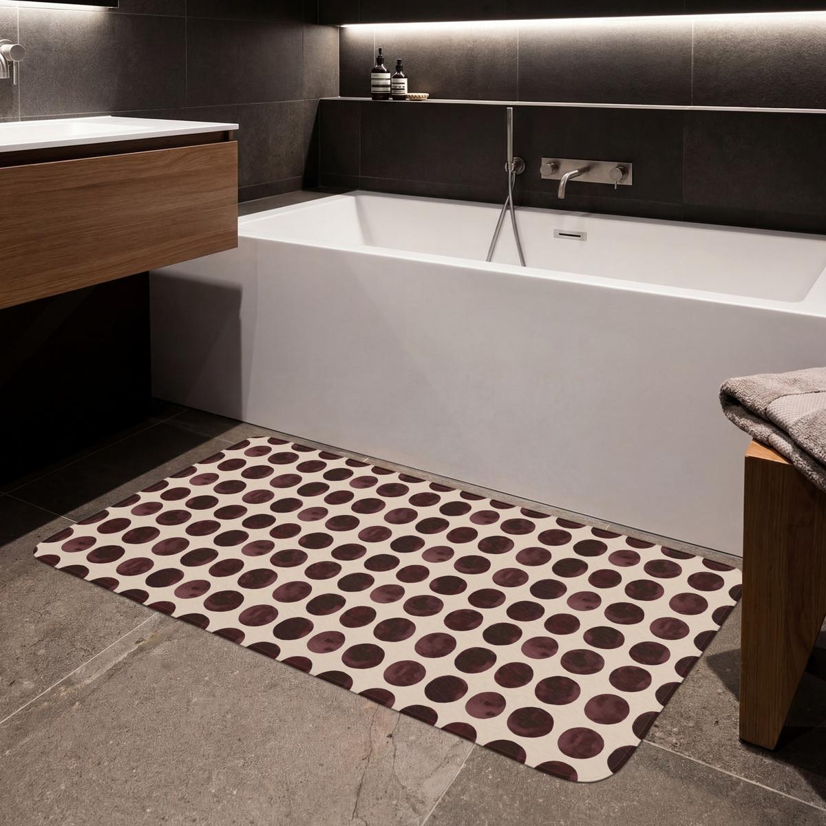 BADEMATTE Polka dots - Muster - Braun 120x60 cm - Bordeaux, Textil (120/60cm) - OnlyWow
