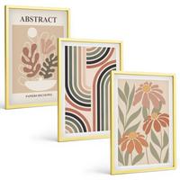 BILDER SET 3er Set - 40x60 cm Goldrahmen - Abstrakte Pflanzen in Pastellfarben - Goldfarben, Kunststoff (40/60cm) - TULUP