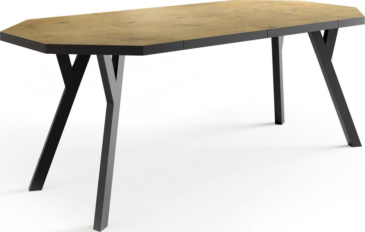 ESSTISCH Desmond achteckiger ausziehbarer, Lancelot Eiche 100-200/100/76 cm - Eichefarben/Schwarz, Holz/Holzwerkstoff (100/200/76cm) - WFL GROUP