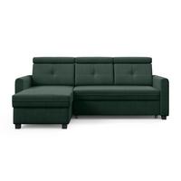 ECKSCHLAFSOFA Milano, Dunkelgrün, links - Dunkelgrün/Schwarz, Textil (217/166cm) - Beautysofa