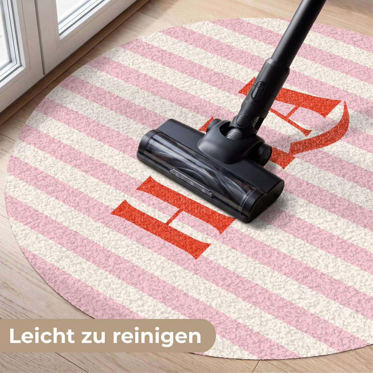 FUSSMATTE Hola - Zitat - Streifen - Pastell - Rosa - Rot - Weiß Schmutzfangmatte 90x90 cm - Rosa, Kunststoff (90/0.4cm) - MuchoWow
