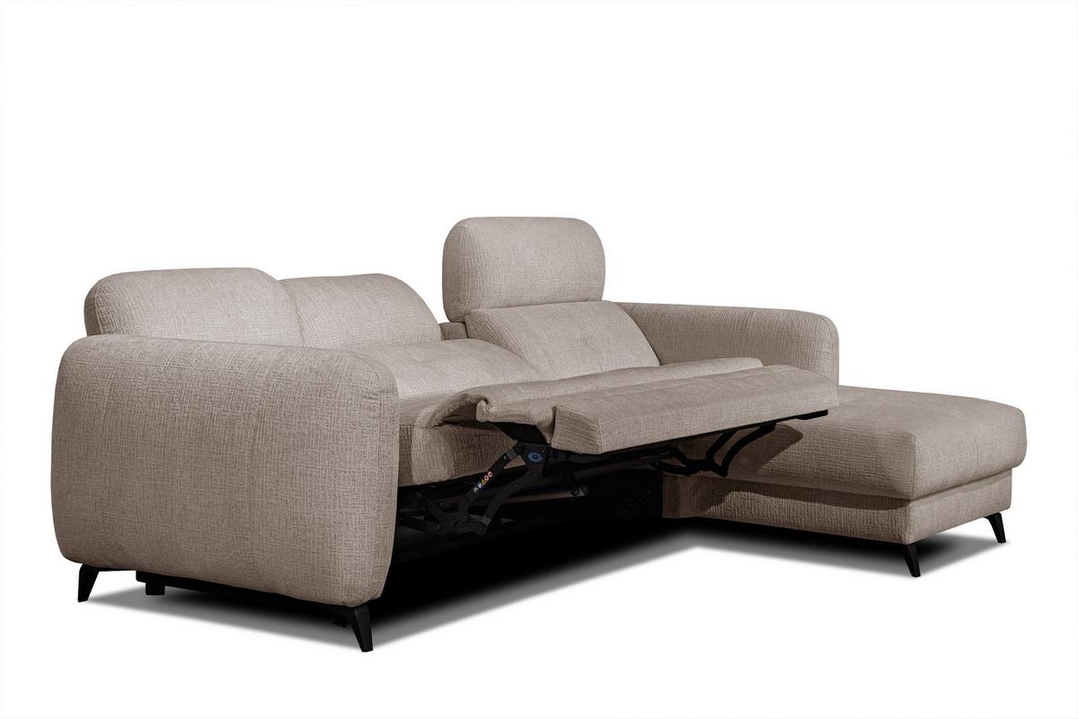 ECKSOFA SVEN 3-Sitzer, 1 Relax XL, verstellbare Kopfstützen, beige - Beige/Schwarz, Holzwerkstoff/Textil (256/163cm) - Wozimo