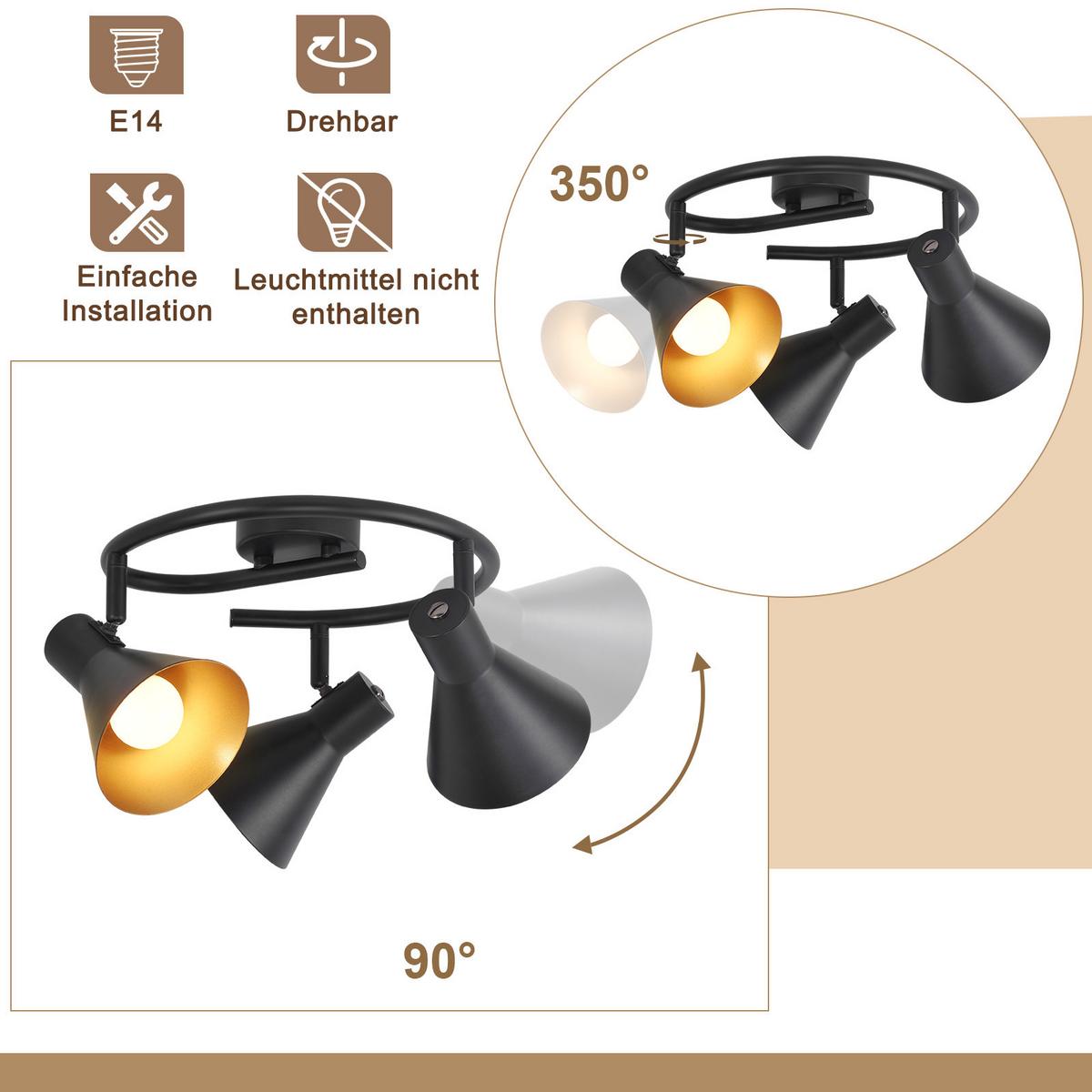 DECKENSTRAHLER Welle 4-flammig 28/25/21 cm - Schwarz, Metall (28/25/21cm) - Nettlife