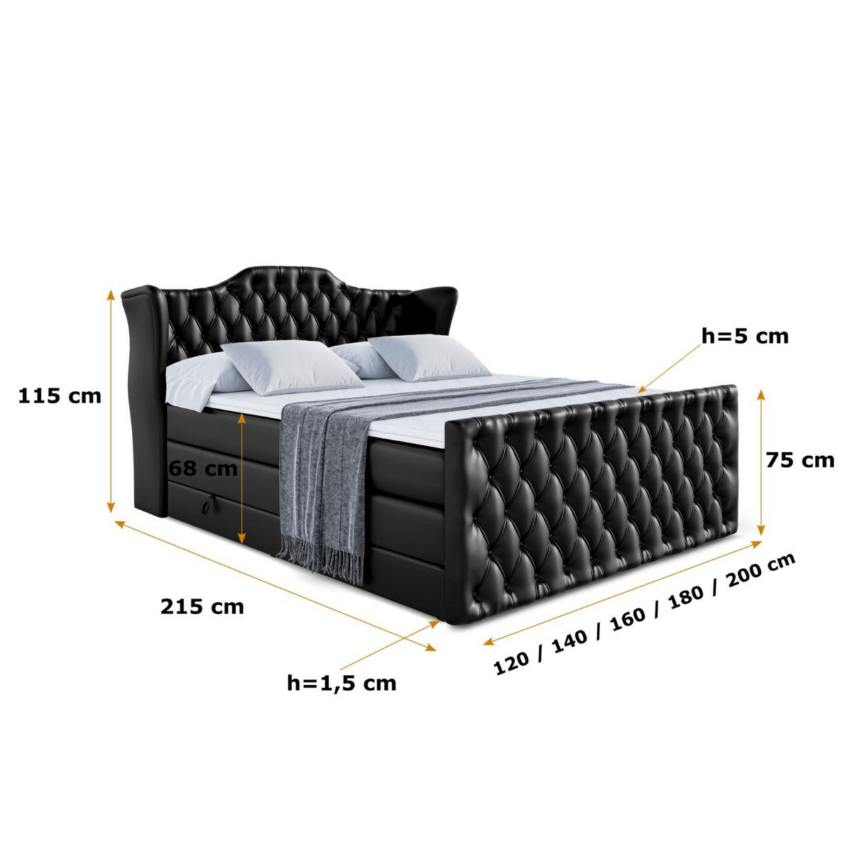 BOXSPRINGBETT VILA-Z KING - 180x200 - H3/H4 - Schwarz Hochglanz - Schwarz Hochglanz, Holzwerkstoff (180/200cm) - ALTDECOR