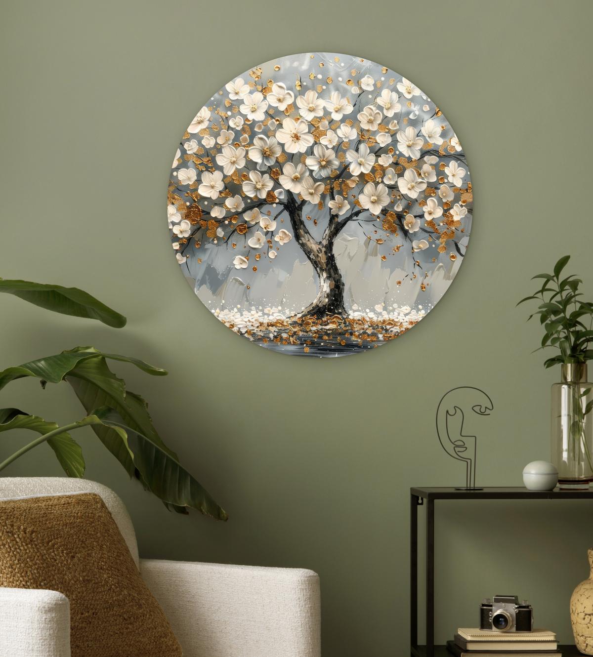 WANDBILD Baum - Gold - Blumen - Abstrakt - Kunst Wanddeko Schlafzimmer 60x60 cm - Goldfarben, Kunststoff (60/60cm) - MuchoWow