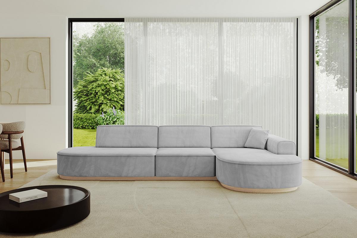 ECKSOFA Ottomane Rechts MARI-L2-v1 - 328x171x83 cm Grau Velours - Grau, Holzwerkstoff/Textil (171/328cm) - ALTDECOR