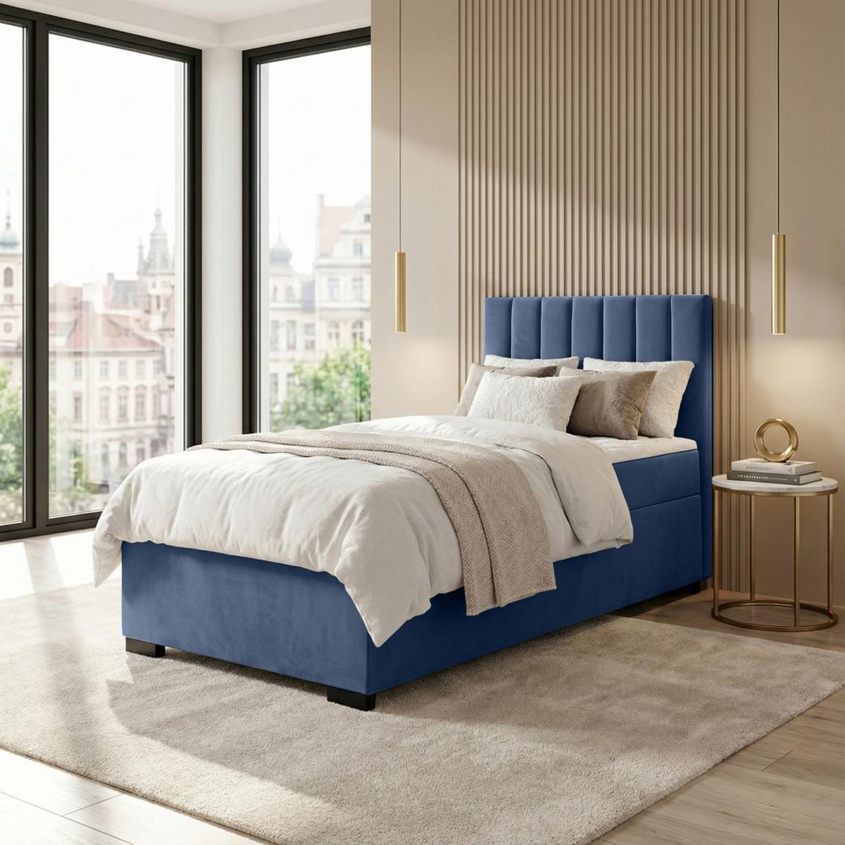 POLSTERBETT Eric 104/207/105 dunkelblau - Dunkelblau, Holzwerkstoff/Textil (100/200cm) - Beautysofa