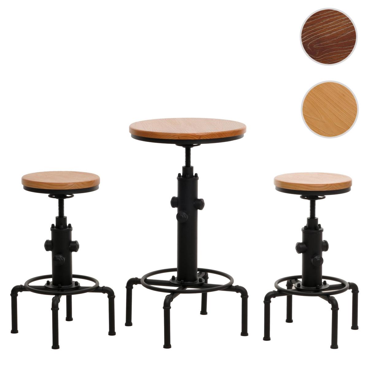 BARTISCH-SET rund Hellbraun 3er-Set - Hellbraun, Holz (40/40/104cm) - MCW