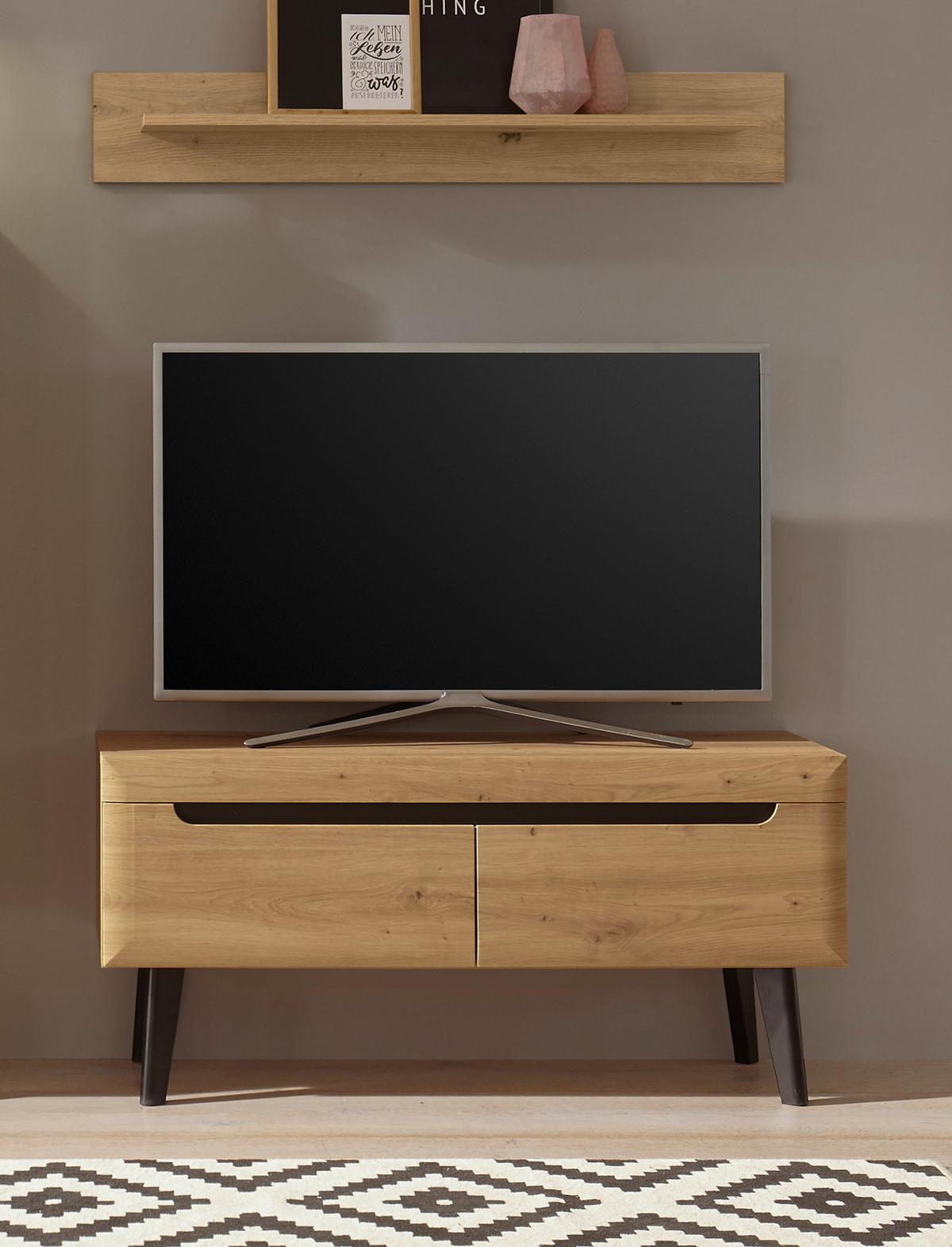 TV-LOWBOARD Eiche Artisan und schwarz 107 x 50 cm, TV Unterschrank mit Vollauszug - Eichefarben/Schwarz, Holzwerkstoff/Metall (107/50/40cm) - Furn.Design