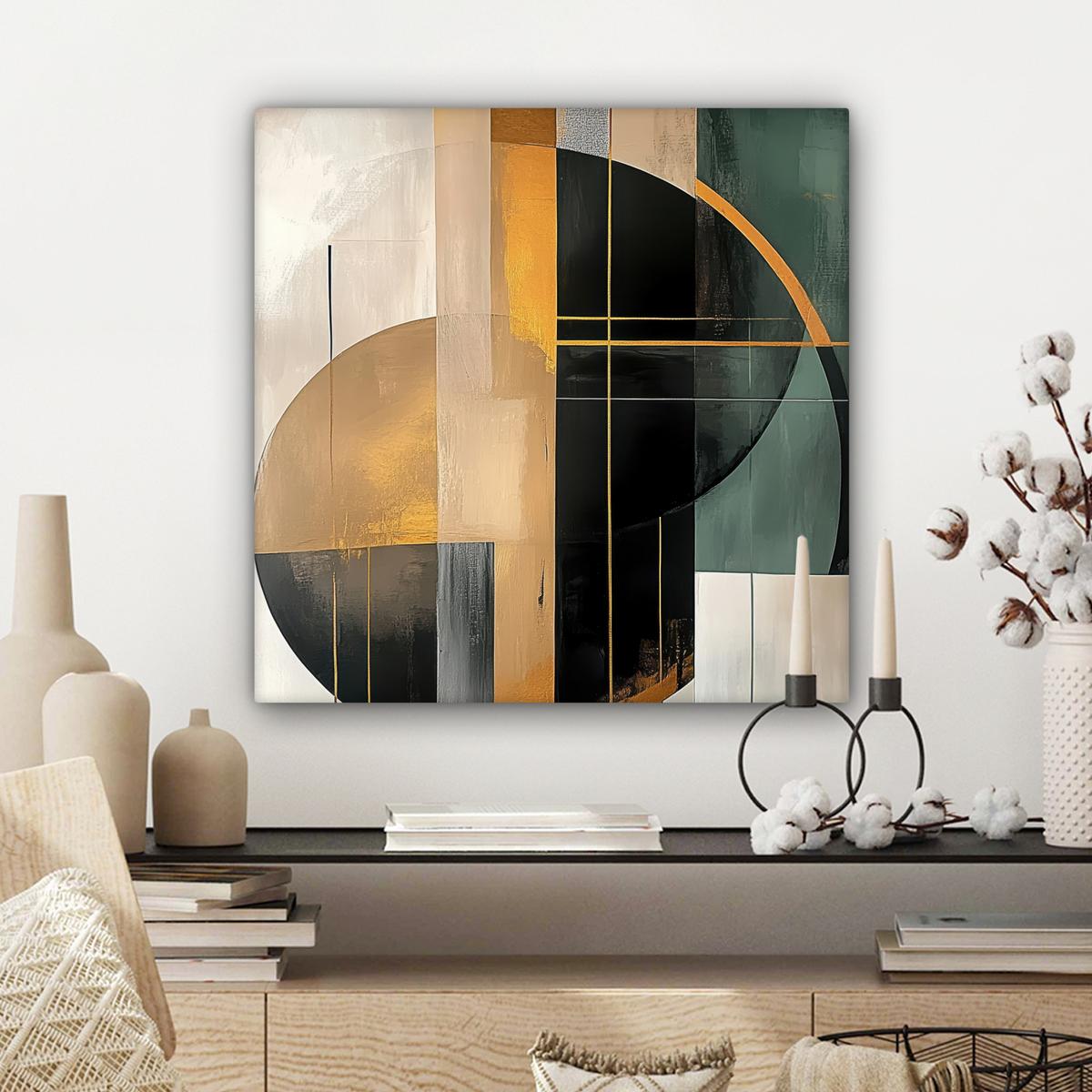 LEINWANDBILD Abstrakt - Gold - Bronze - Grün - Formen - Modern Wandbild Wohnzimmer 50x50 cm - Multicolor, Textil (50/50cm) - MuchoWow