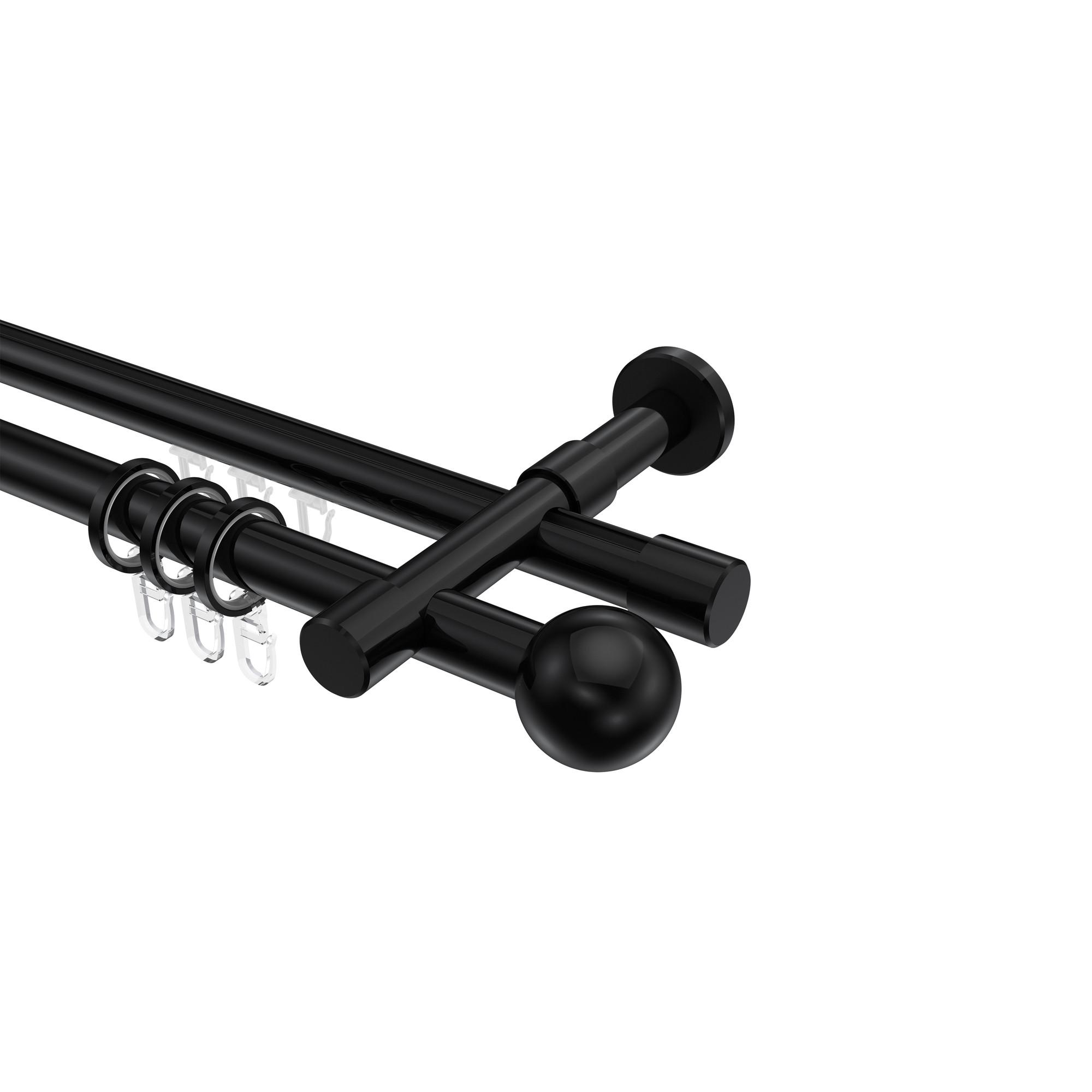 GARDINENSTANGE RUNDROHR-INNENLAUF Prestige Luino 420 cm (geteilt in 3 x 140 cm), 2-läufig, 20 mm Ø Schwarz - Schwarz, Metall (420cm) - INTERDECO