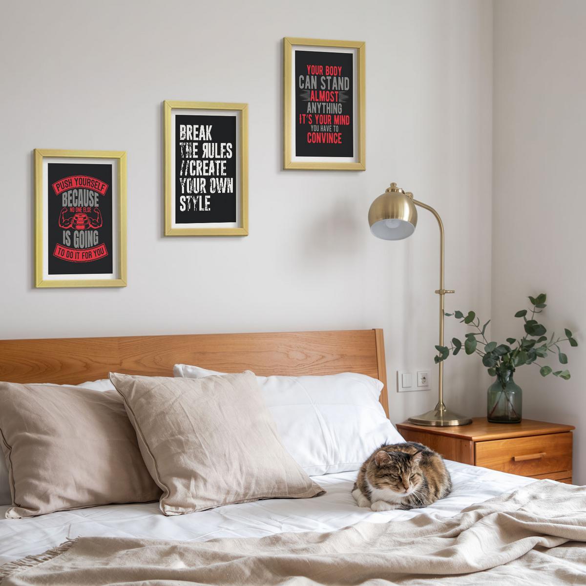 BILDER SET 3er Set - 20x30 cm Goldrahmen - Motivation, Training, Selbstentwicklung - Goldfarben, Kunststoff (20/30cm) - TULUP
