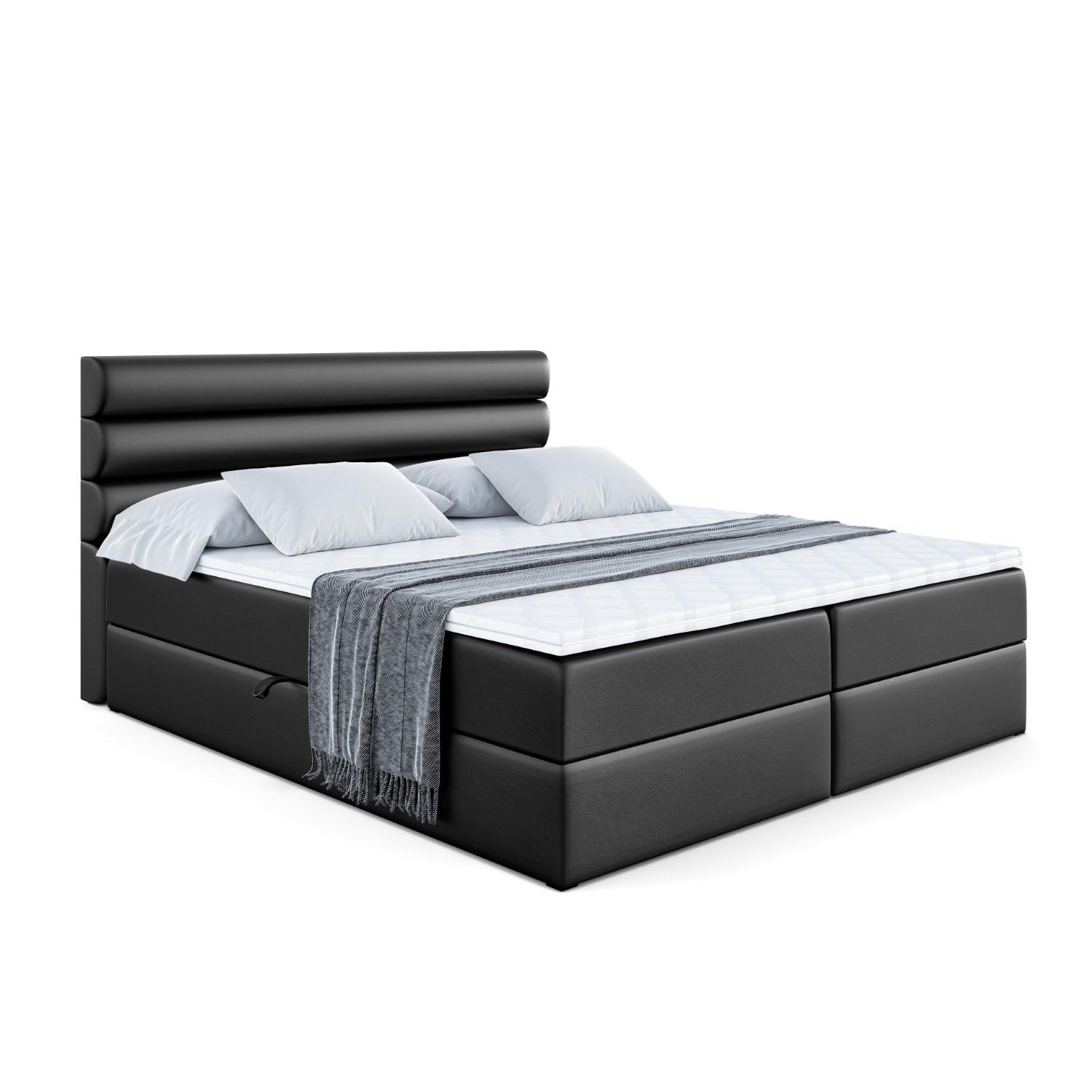 BOXBETT mit Matratze H4 und Lattenrost - CELESTIA - 140x200 cm - H4 - Schwarz Hochglanz - Schwarz Hochglanz, Holzwerkstoff (140/200cm) - ALTDECOR