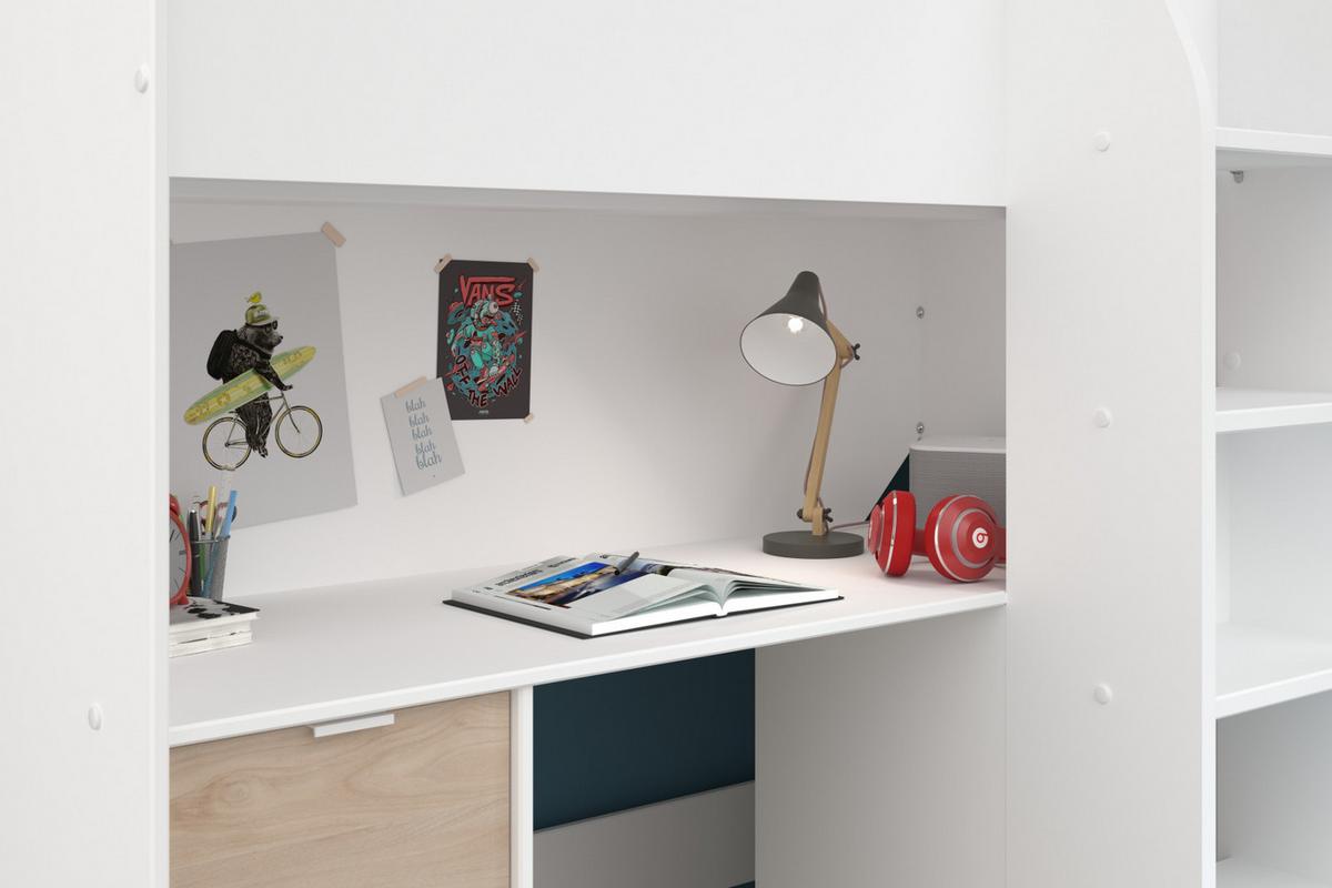 HOCHBETT mit Kleiderschrank und Schreibtisch Bett 90 x 200 cm - Eichefarben/Silberfarben, Holz/Holzwerkstoff (90/200cm) - Parisot Meuble
