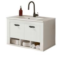 WASCHBECKENUNTERSCHRANK Waschbecken Pinie weiß, Oslo Pinie Landhaus, Waschtisch Set hängend - Dunkelgrau/Weiß, Holzwerkstoff/Metall (82/56/47cm) - Furn.Design
