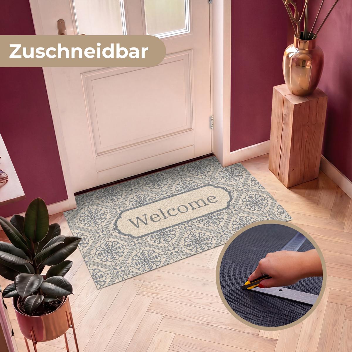 FUSSMATTE Willkommen - Klassisch - Grau Flurteppich 120x80 cm - Beige, Kunststoff (120/0.4cm) - MuchoWow