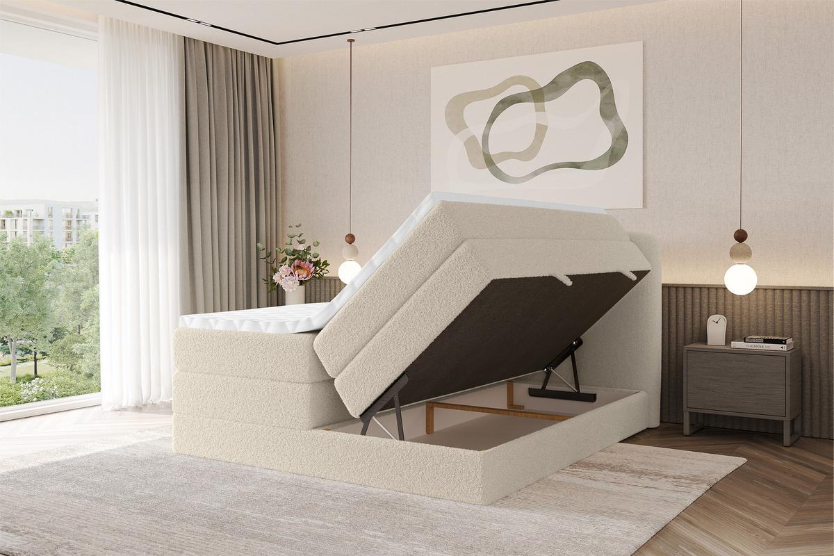 BOXSPRINGBETT mit Matratze H3/H4 - NINA KING - 200x200 cm Dunkelbeige - Baltimorefarben, Holzwerkstoff (200/200cm) - ALTDECOR