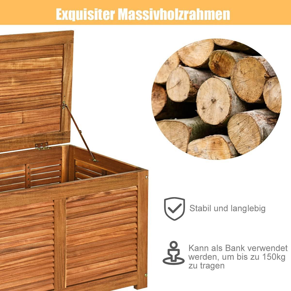 GARTENBOX Gartenbank Auflagenbox Holz - Naturfarben, Holz (120/45/45cm) - COSTWAY