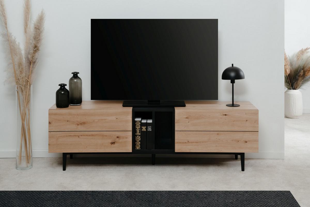 TV-BOARD Nola Artisan Oak Dekor/ schwarz - Schwarz/Braun, Holzwerkstoff/Kunststoff (160/48/37cm) - Finori GmbH