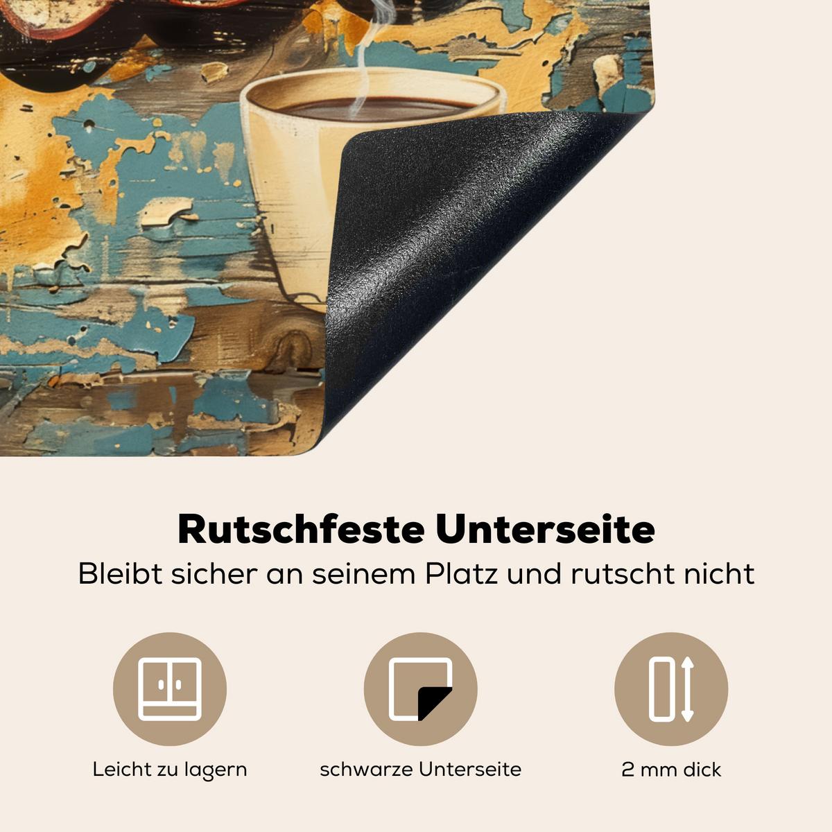 HERDABDECKPLATTE Kaffee - Vintage - Braun - Tasse Herdabdeckung Induktionsfeld 65x52 cm - Teakfarben, Kunststoff (65/52/0.2cm) - MuchoWow