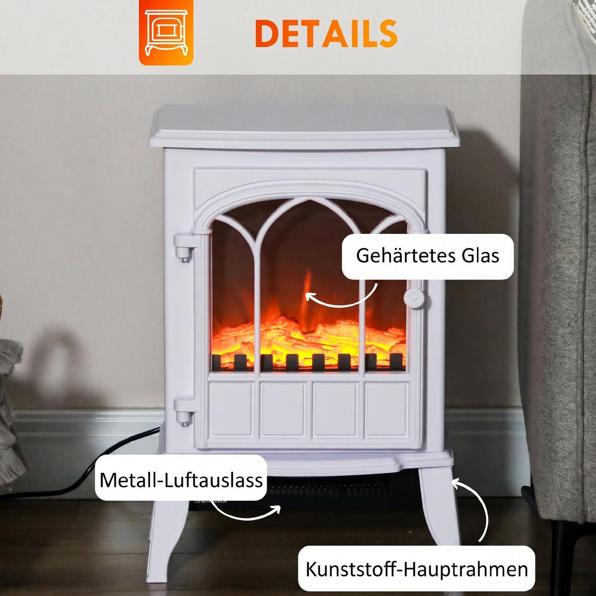 ELEKTROKAMIN Eisen Kunststoff Weiß - Weiß, Metall (23/56.5/39cm) - HOMCOM