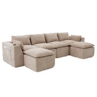 4-SITZER-SOFA aus chenille, modular mit 2 fußhockern und getränkehaltern - Sandfarben, Textil (322/75/161cm) - Urban Meuble