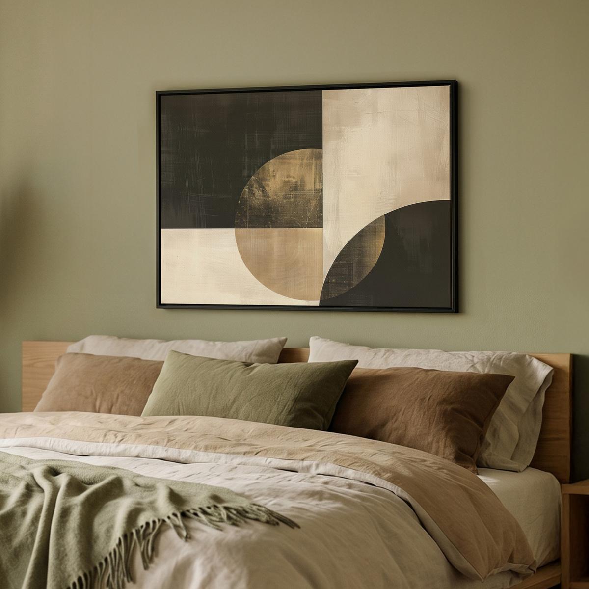 LEINWAND Bilder mit Rahmen - Abstrakt - Geometrische Formen - Schwarz - Gold - 80x60 - Ecru, Textil (80/60cm) - MuchoWow