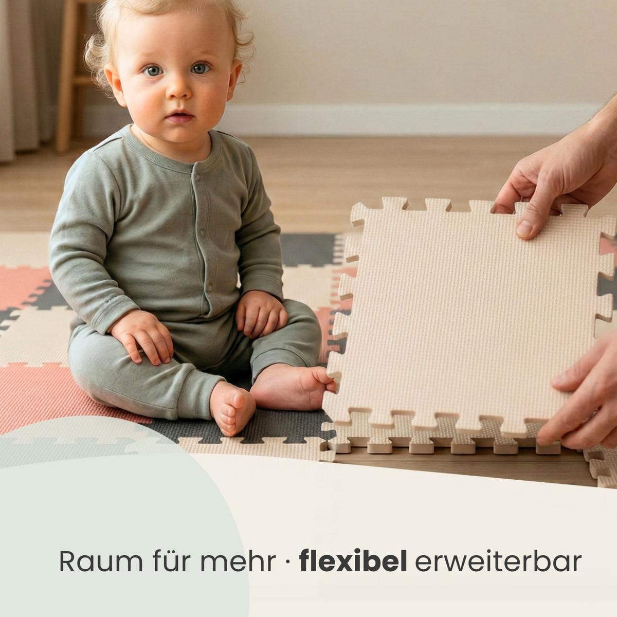 SPIELMATTE mit Rand - 270/90/1 cm Puzzlematte Grau Rosa Beige - Grau, Kunststoff (30/30cm) - Littletom