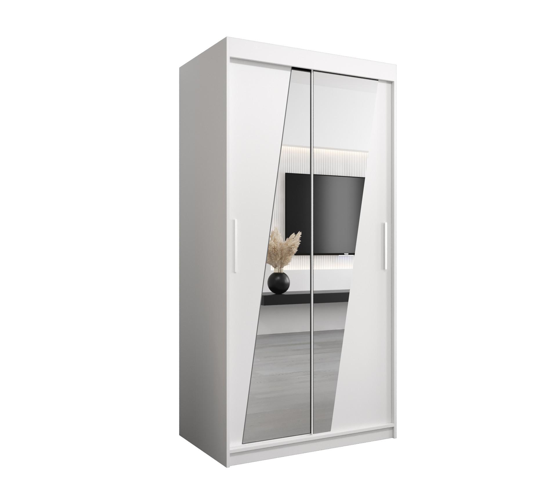 SCHWEBETÜRENSCHRANK 200/100/62 2-türig - Silberfarben/Weiß, Holz/Kunststoff (100/200/62cm) - MÖBEL KRYSPOL